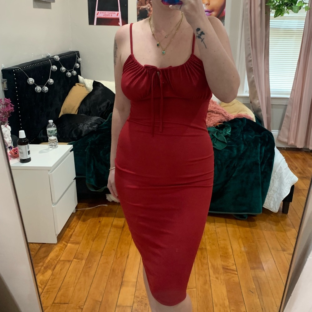 Red dress with tie in front